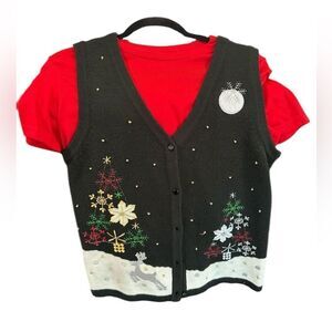 Women’s Oversized Holiday XMAS Vest And Tee - Small (fits up to medium)